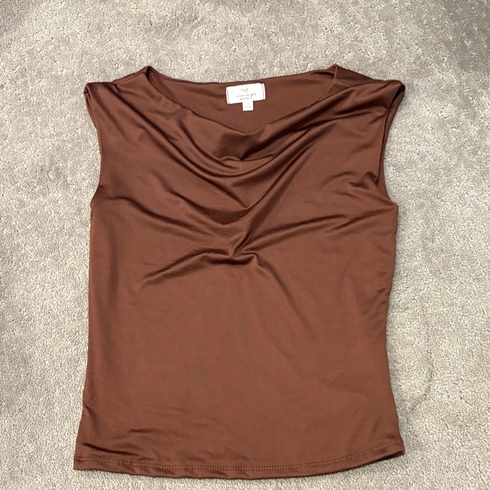 Chic Brown Cowl Neck Blouse